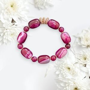 Agate Bracelet With Cubic Zirconia Accent